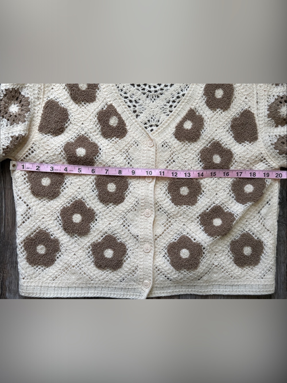 Crochet Floral V‑Neck Cardigan - Cream and Brown - Picture 6 of 9
